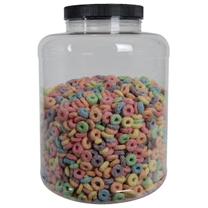 256 oz. Clear PET Round Jar with Label Panel & 120/400 Black Ribbed Cap with F217 Liner