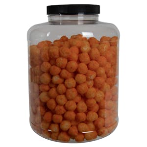 300 oz. Clear PET Round Jar with Label Panel & 120/400 Black Ribbed Cap with F217 Liner