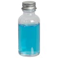 1 oz. Clear Glass Boston Round Bottle with 20/400 Brushed Silver Aluminum Cap with Foam Liner