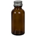 1 oz. Amber Glass Boston Round Bottle with 20/400 Brushed Silver Aluminum Cap with Foam Liner