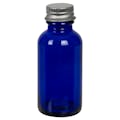 1 oz. Cobalt Blue Glass Boston Round Bottle with 20/400 Brushed Silver Aluminum Cap with Foam Liner