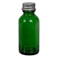 1 oz. Green Glass Boston Round Bottle with 20/400 Brushed Silver Aluminum Cap with Foam Liner