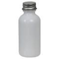 1 oz. White Glass Boston Round Bottle with 20/400 Brushed Silver Aluminum Cap with Foam Liner