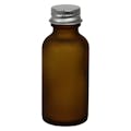 1 oz. Amber Frosted Glass Boston Round Bottle with 20/400 Brushed Silver Aluminum Cap with Foam Liner