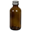 2 oz. Amber Glass Boston Round Bottle with 20/400 Brushed Silver Aluminum Cap with Foam Liner
