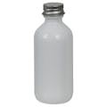 2 oz. White Glass Boston Round Bottle with 20/400 Brushed Silver Aluminum Cap with Foam Liner