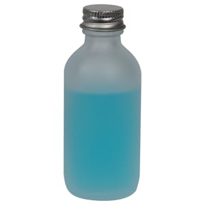 2 oz. Clear Frosted Glass Boston Round Bottle with 20/400 Brushed Silver Aluminum Cap with Foam Liner