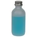2 oz. Clear Frosted Glass Boston Round Bottle with 20/400 Brushed Silver Aluminum Cap with Foam Liner