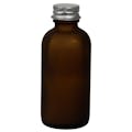 2 oz. Amber Frosted Glass Boston Round Bottle with 20/400 Brushed Silver Aluminum Cap with Foam Liner