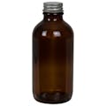 4 oz. Amber Glass Boston Round Bottle with 22/400 Brushed Silver Aluminum Cap with Foam Liner