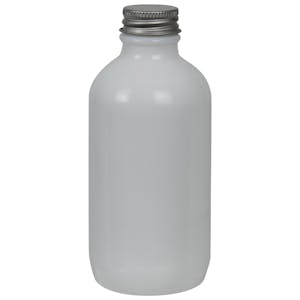 4 oz. White Glass Boston Round Bottle with 22/400 Brushed Silver Aluminum Cap with Foam Liner