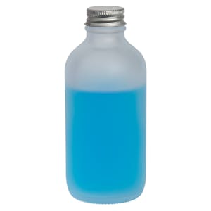 4 oz. Clear Frosted Glass Boston Round Bottle with 22/400 Brushed Silver Aluminum Cap with Foam Liner