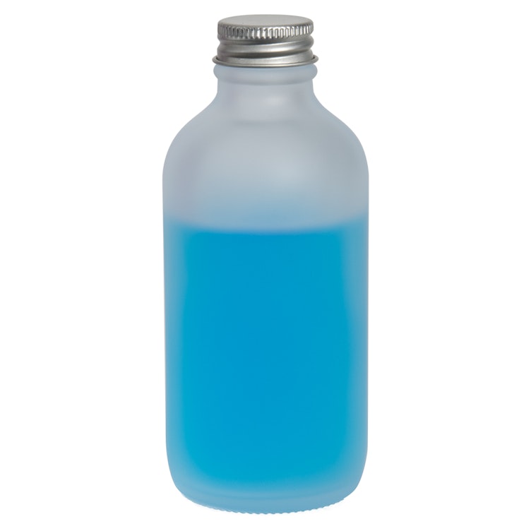 4 oz. Clear Frosted Glass Boston Round Bottle with 22/400 Brushed Silver Aluminum Cap with Foam Liner