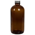 16 oz. Amber Glass Boston Round Bottle with 28/400 Brushed Silver Aluminum Cap with Foam Liner