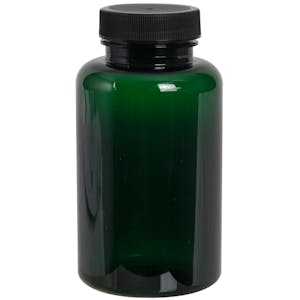 200cc Dark Green PET Packer Bottle with 38/400 Black Ribbed Cap with F217 Liner