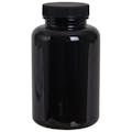300cc Dark Amber PET Packer Bottle with 45/400 Black Ribbed Cap with F217 Liner