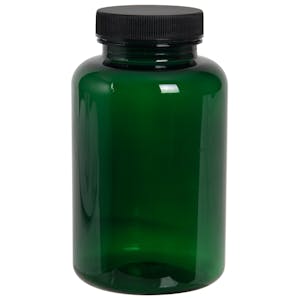 300cc Dark Green PET Packer Bottle with 45/400 Black Ribbed Cap with F217 Liner