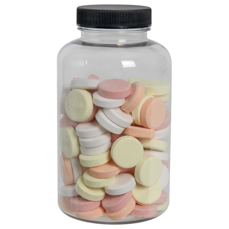400cc Clear PET Packer Bottle with 45/400 Black Ribbed Cap with F217 Liner