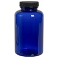 400cc Cobalt Blue PET Packer Bottle with 45/400 Black Ribbed Cap with F217 Liner