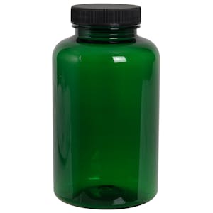 400cc Dark Green PET Packer Bottle with 45/400 Black Ribbed Cap with F217 Liner