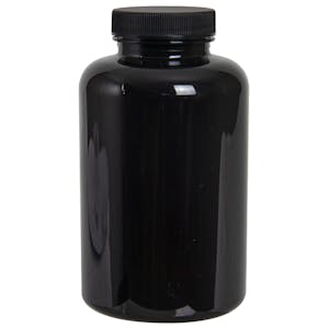 500cc Dark Amber PET Packer Bottle with 45/400 Black Ribbed Cap with F217 Liner