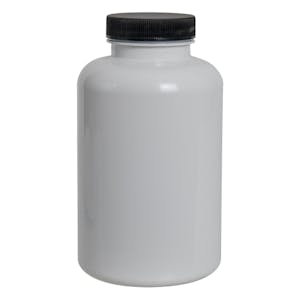 500cc White PET Packer Bottle with 45/400 Black Ribbed Cap with F217 Liner