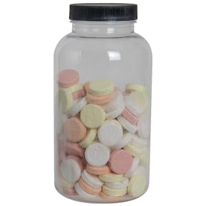 625cc Clear PET Packer Bottle with 53/400 Black Ribbed Cap with F217 Liner