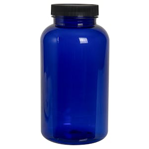 625cc Cobalt Blue PET Packer Bottle with 53/400 Black Ribbed Cap with F217 Liner