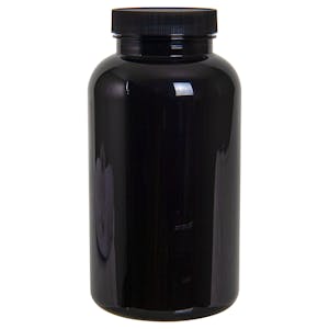 625cc Dark Amber PET Packer Bottle with 53/400 Black Ribbed Cap with F217 Liner