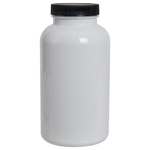 625cc White PET Packer Bottle with 53/400 Black Ribbed Cap with F217 Liner