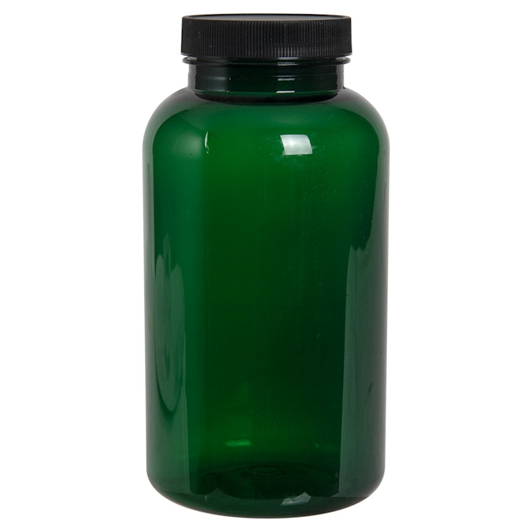 625cc Dark Green PET Packer Bottle with 53/400 Black Ribbed Cap with F217 Liner