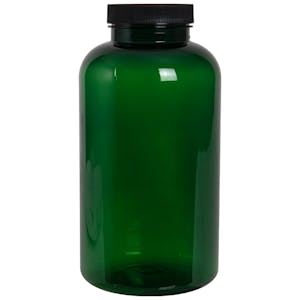 950cc Dark Green PET Packer Bottle with 53/400 Black Ribbed Cap with F217 Liner