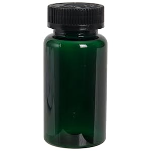 60cc Dark Green PET Packer Bottle with 33/400 Black Ribbed CRC Cap with F217 Liner