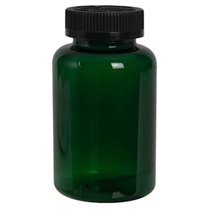 300cc Dark Green PET Packer Bottle with 45/400 Black Ribbed CRC Cap with F217 Liner