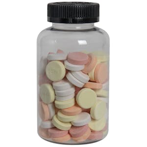 400cc Clear PET Packer Bottle with 45/400 Black Ribbed CRC Cap with F217 Liner