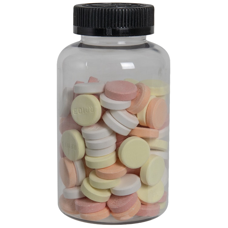 400cc Clear PET Packer Bottle with 45/400 Black Ribbed CRC Cap with F217 Liner