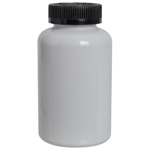 400cc White PET Packer Bottle with 45/400 Black Ribbed CRC Cap with F217 Liner