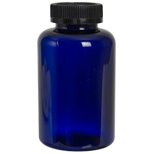500cc Cobalt Blue PET Packer Bottle with 45/400 Black Ribbed CRC Cap with F217 Liner