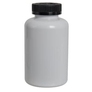 500cc White PET Packer Bottle with 45/400 Black Ribbed CRC Cap with F217 Liner