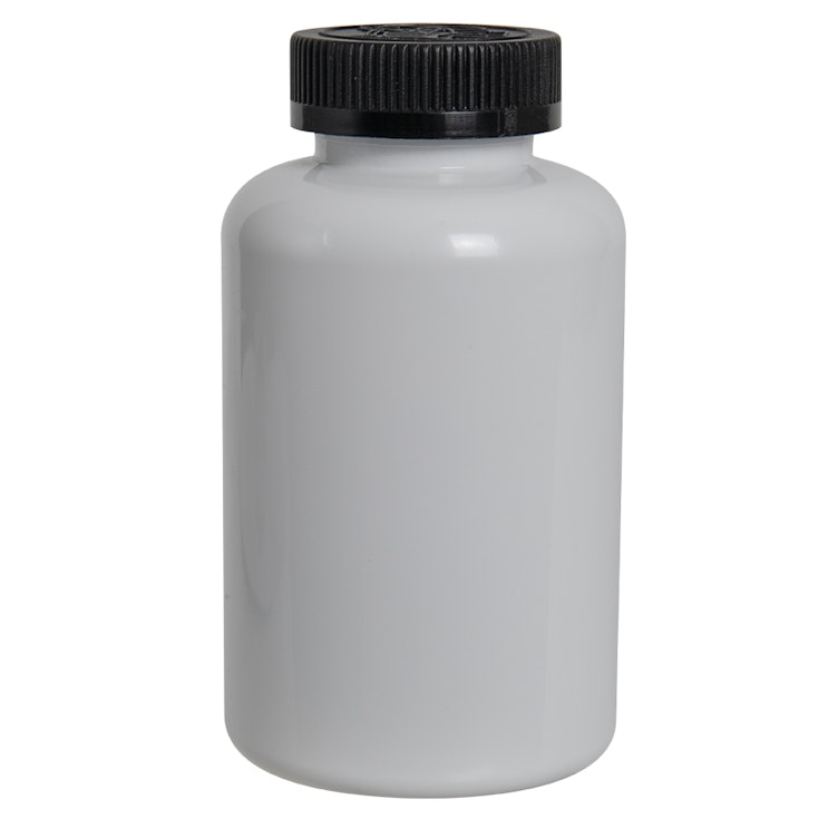 500cc White PET Packer Bottle with 45/400 Black Ribbed CRC Cap with F217 Liner
