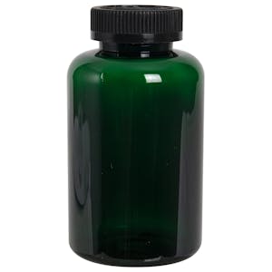500cc Dark Green PET Packer Bottle with 45/400 Black Ribbed CRC Cap with F217 Liner