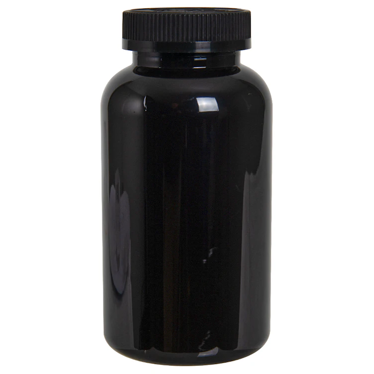 625cc Dark Amber PET Packer Bottle with 53/400 Black Ribbed CRC Cap with F217 Liner