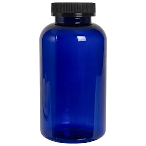 950cc Cobalt Blue PET Packer Bottle with 53/400 Black Ribbed CRC Cap with F217 Liner