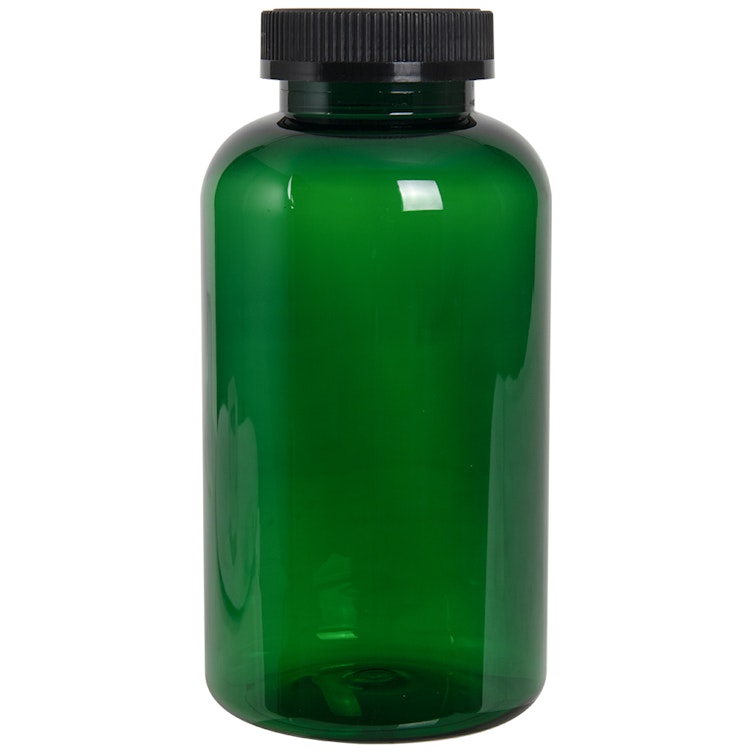 950cc Dark Green PET Packer Bottle with 53/400 Black Ribbed CRC Cap with F217 Liner