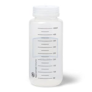 500mL UniStore™ Polypropylene Graduated Wide Mouth Bottles with Label Area & 53/410 Caps - Package of 12