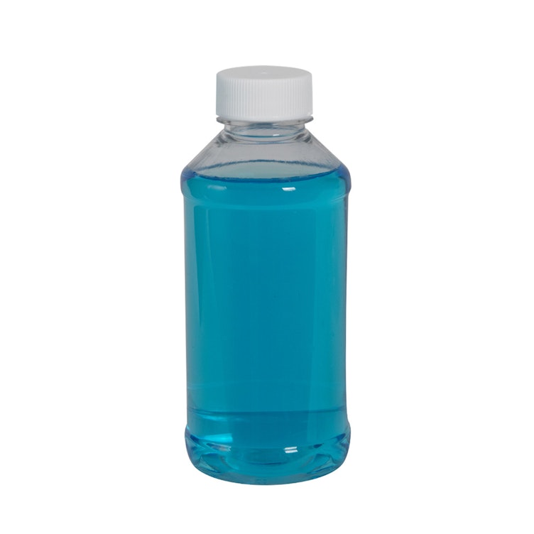 1 oz. Clear PET Modern Round Bottle with 20/410 White Ribbed Cap with F217 Liner