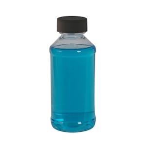 1 oz. Clear PET Modern Round Bottle with 20/410 Black Ribbed Cap with F217 Liner