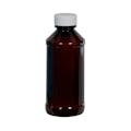 1 oz. Amber PET Modern Round Bottle with 20/410 White Ribbed Cap with F217 Liner