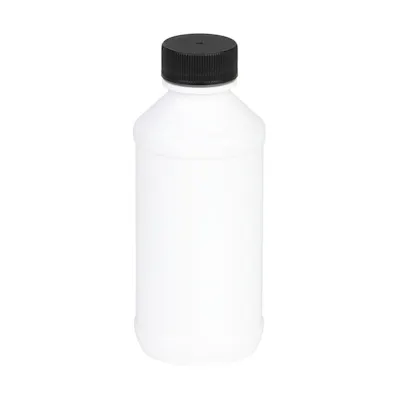 4 oz. White PET Modern Round Bottle with 24/400 Black Ribbed Cap with F217 Liner
