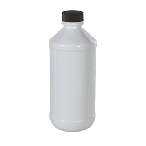 8 oz. White PET Modern Round Bottle with 24/400 Black Ribbed Cap with F217 Liner